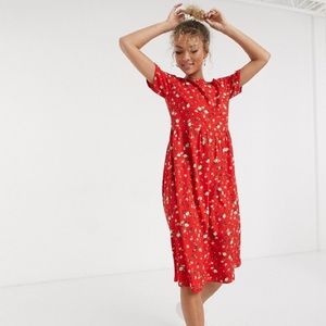 ASOS Midi Red Floral Smock Dress